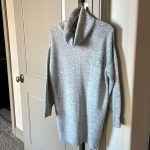 EXPRESS RIBBED COWL NECK MINI SHIFT SWEATER DRESS